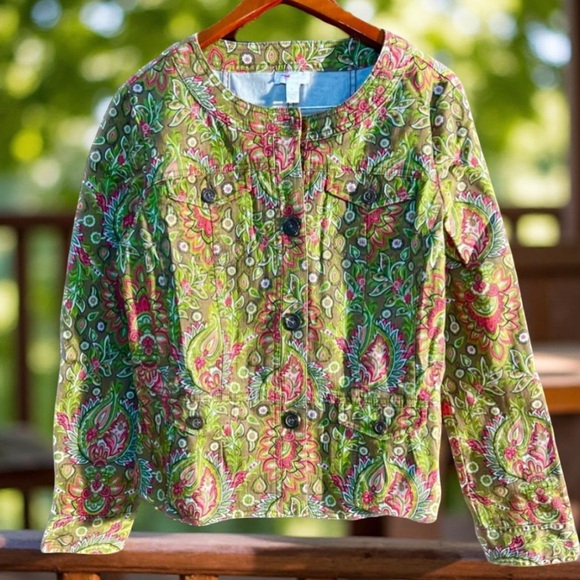 Charter Club Denim jacket Spandex Floral jacket Size Large - Picture 8 of 12
